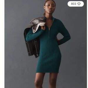 Pilcro Anthropologie Green Quarter Zip Sweater Dress Small S New NWT RARE HTF